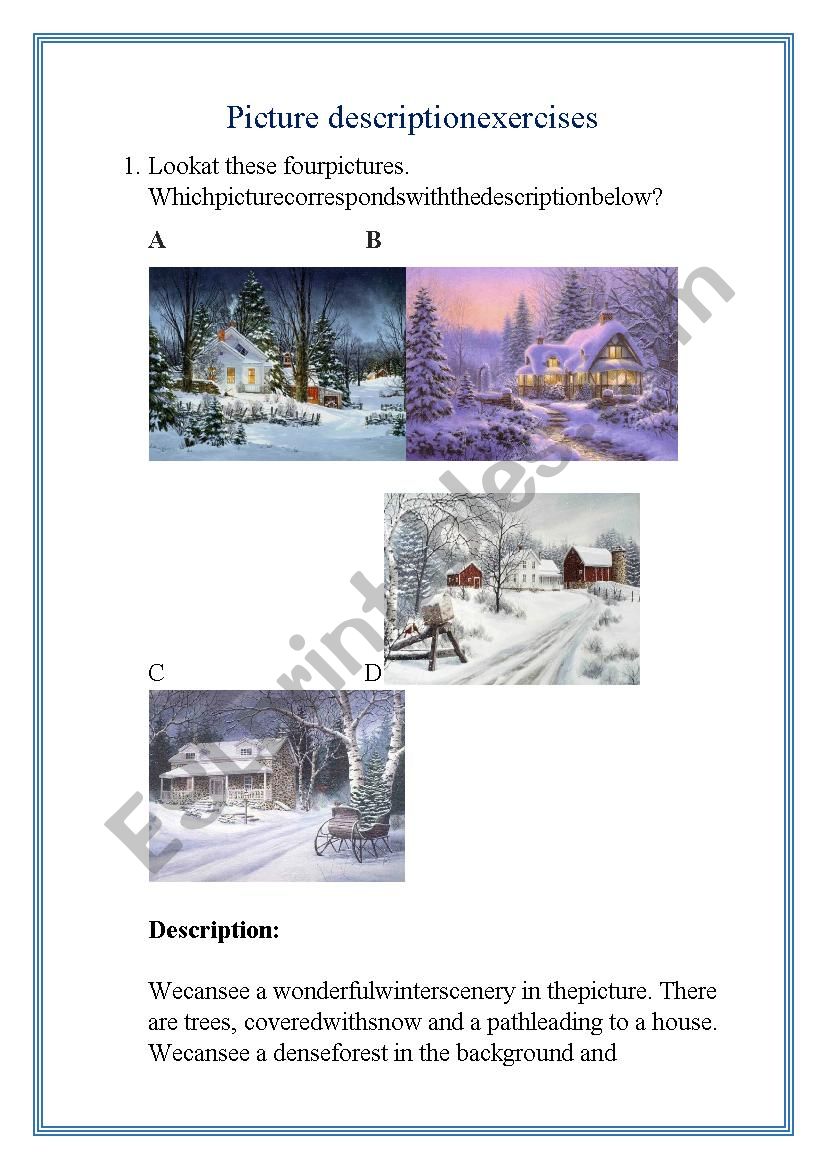 Picture description exercises worksheet