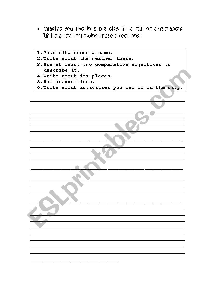 creative writing about city worksheet