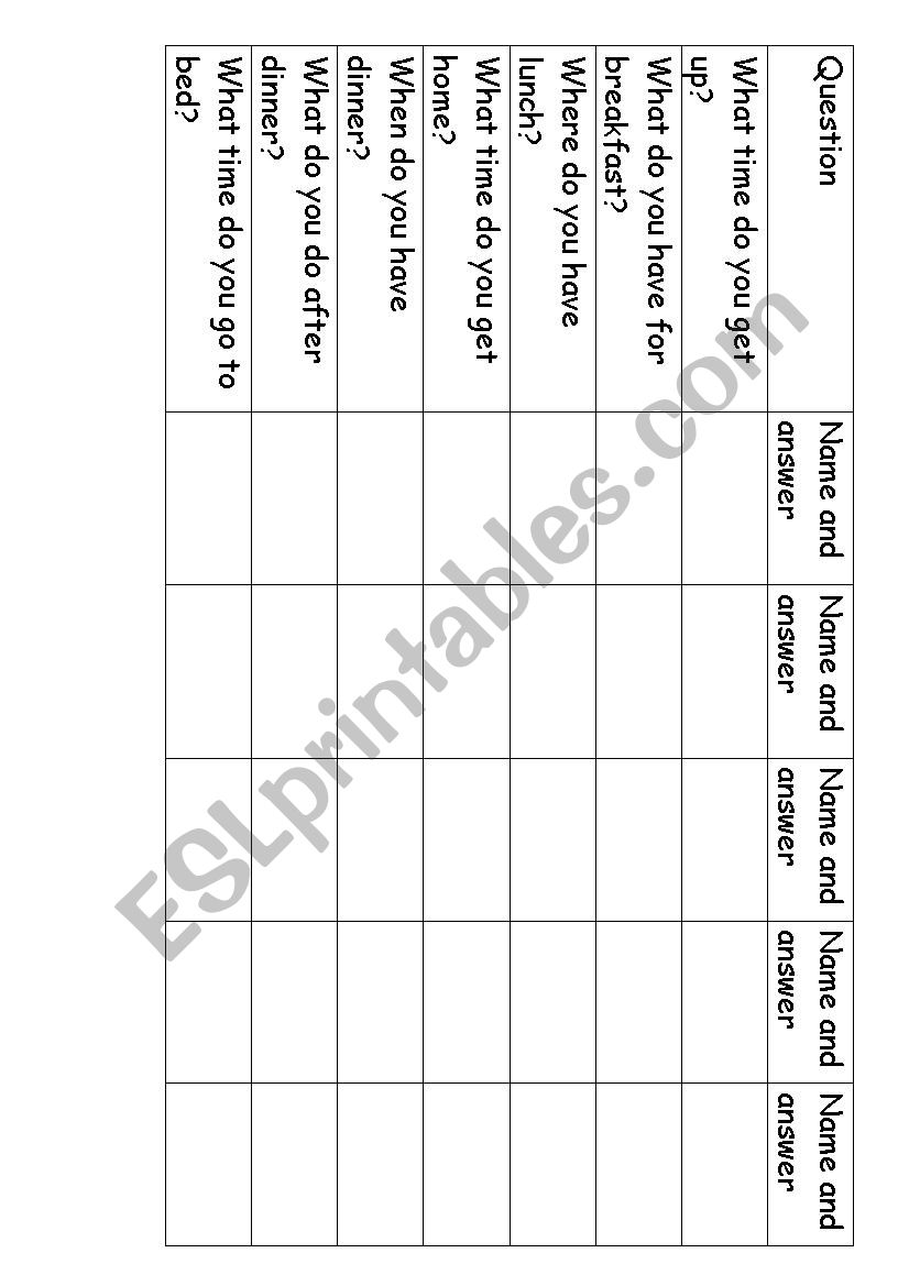 Daily routine and time worksheet