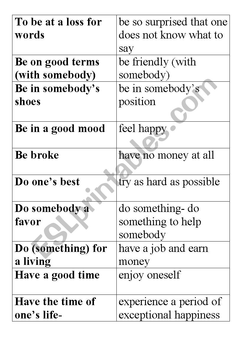 Idioms worksheet