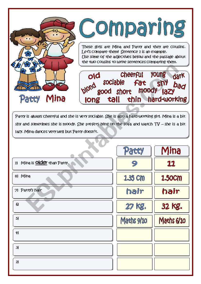 COMPARING MINA AND PATTY worksheet