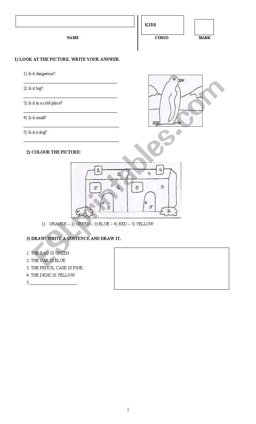 Written test for kids worksheet