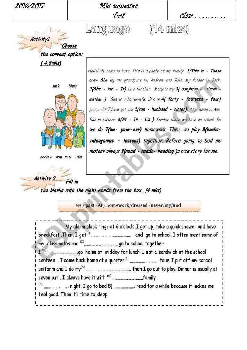 test 1    7th form       worksheet