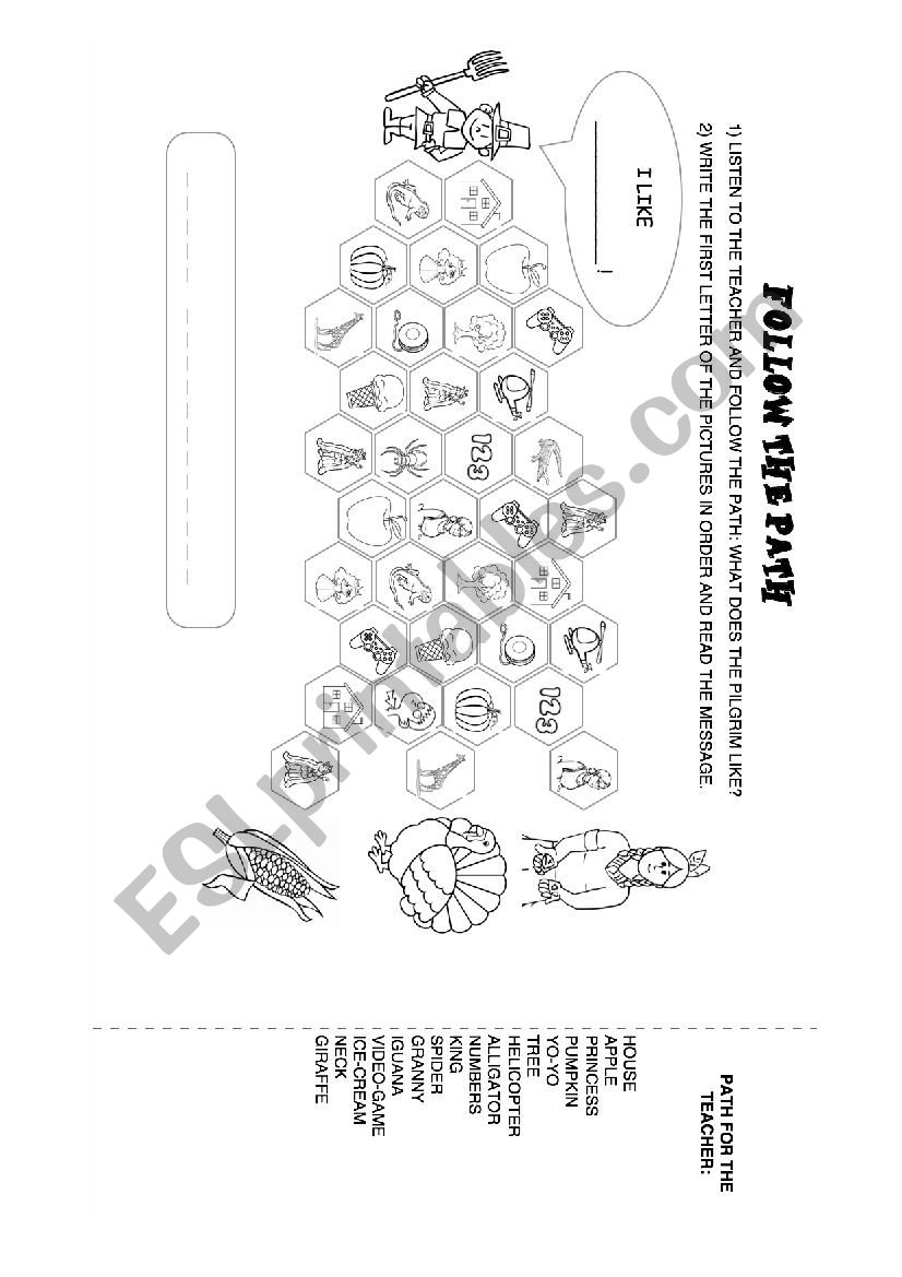 Thanksgiving path worksheet