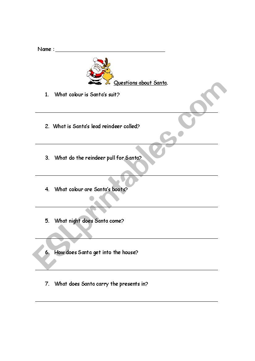 Questions about Santa worksheet