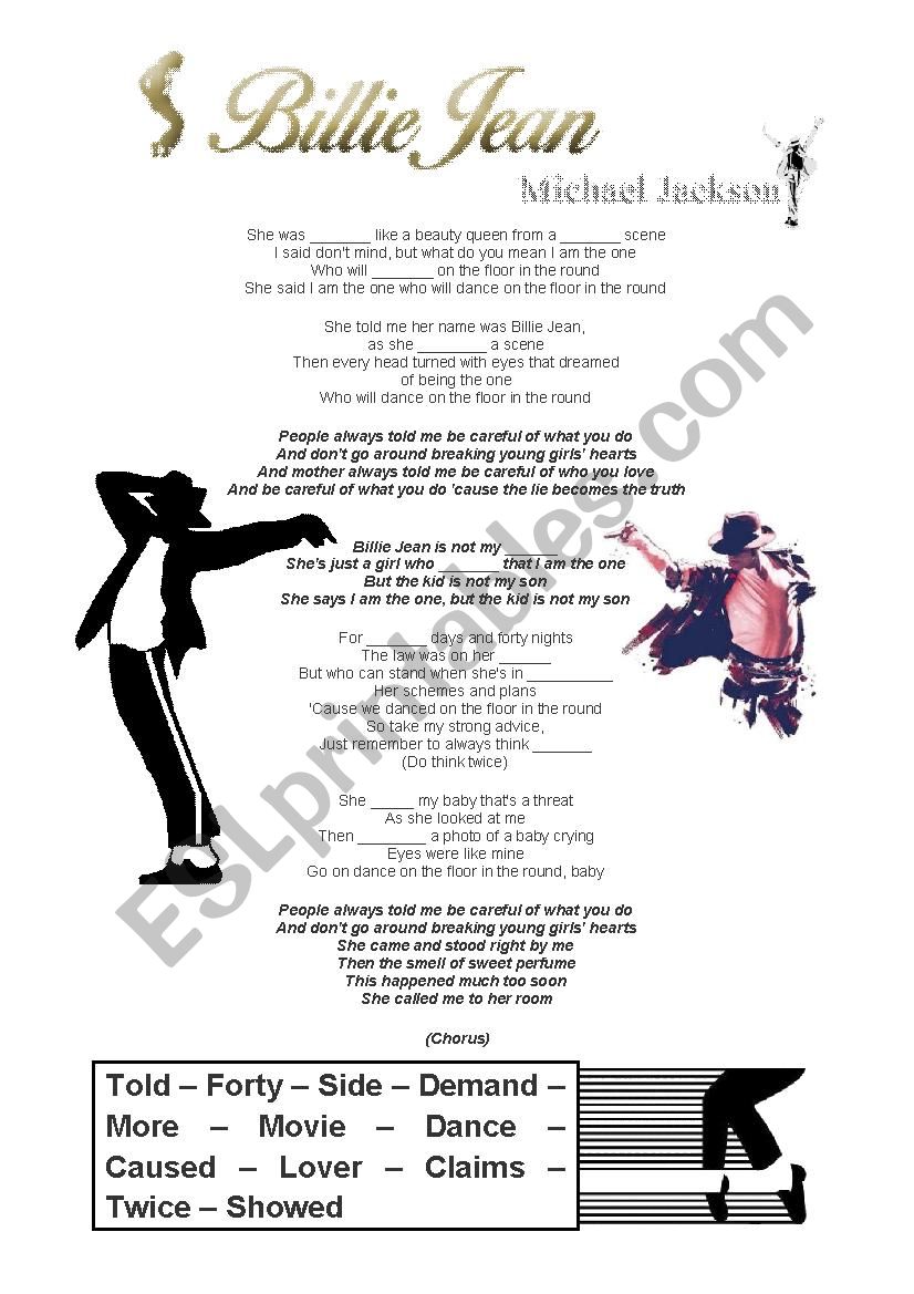 Billie Jean - Mickael Jackson worksheet