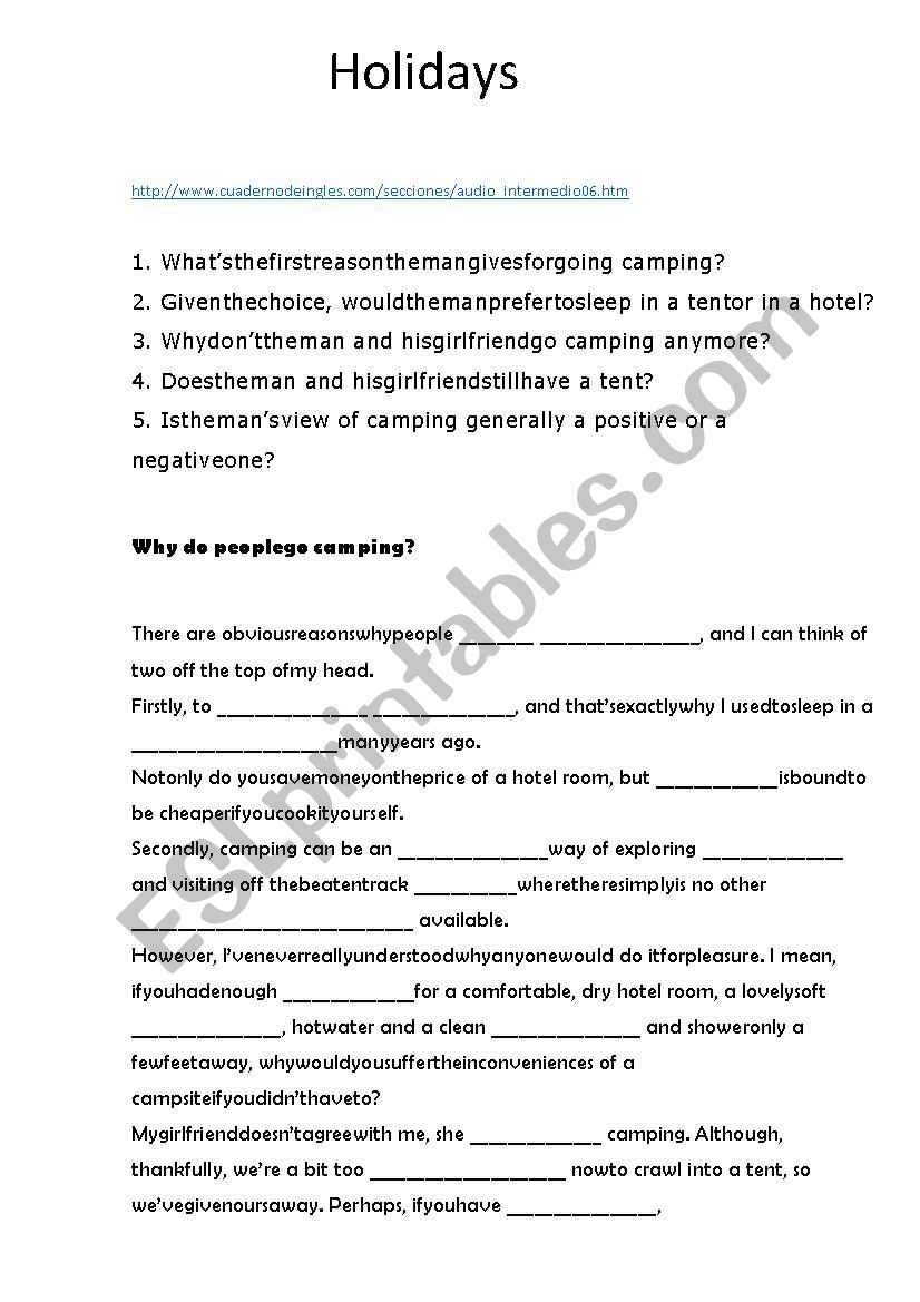 holidays practice worksheet