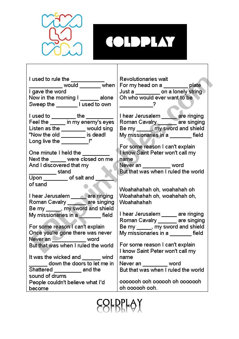 Viva La Vida - Coldplay worksheet