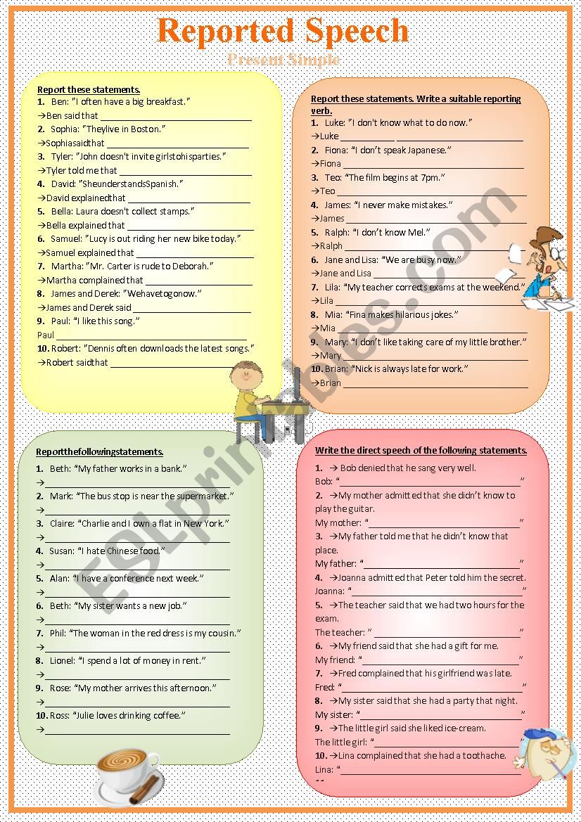 Reported Speech Present Tense Worksheet