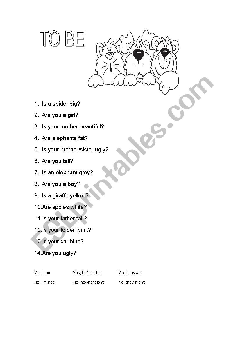 verb to be worksheet