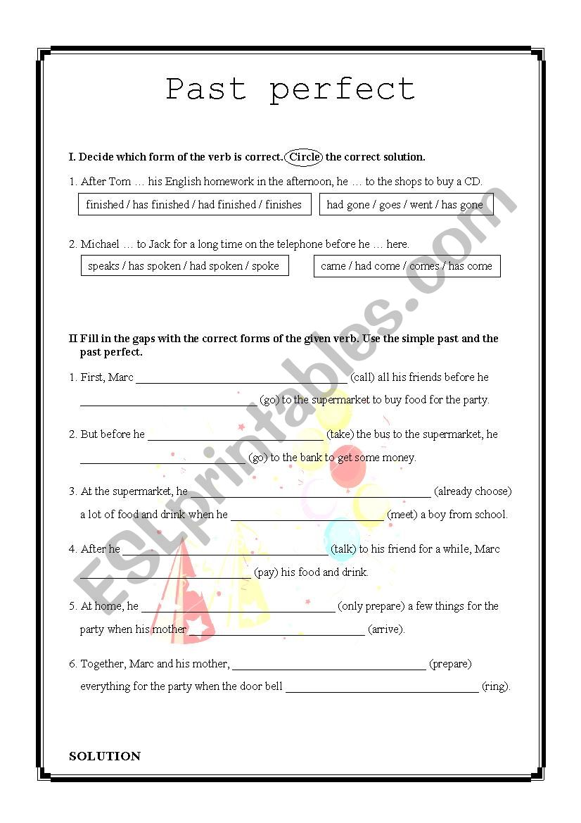 Past perfect worksheet