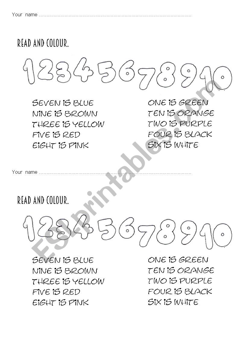 Numbers and colours worksheet