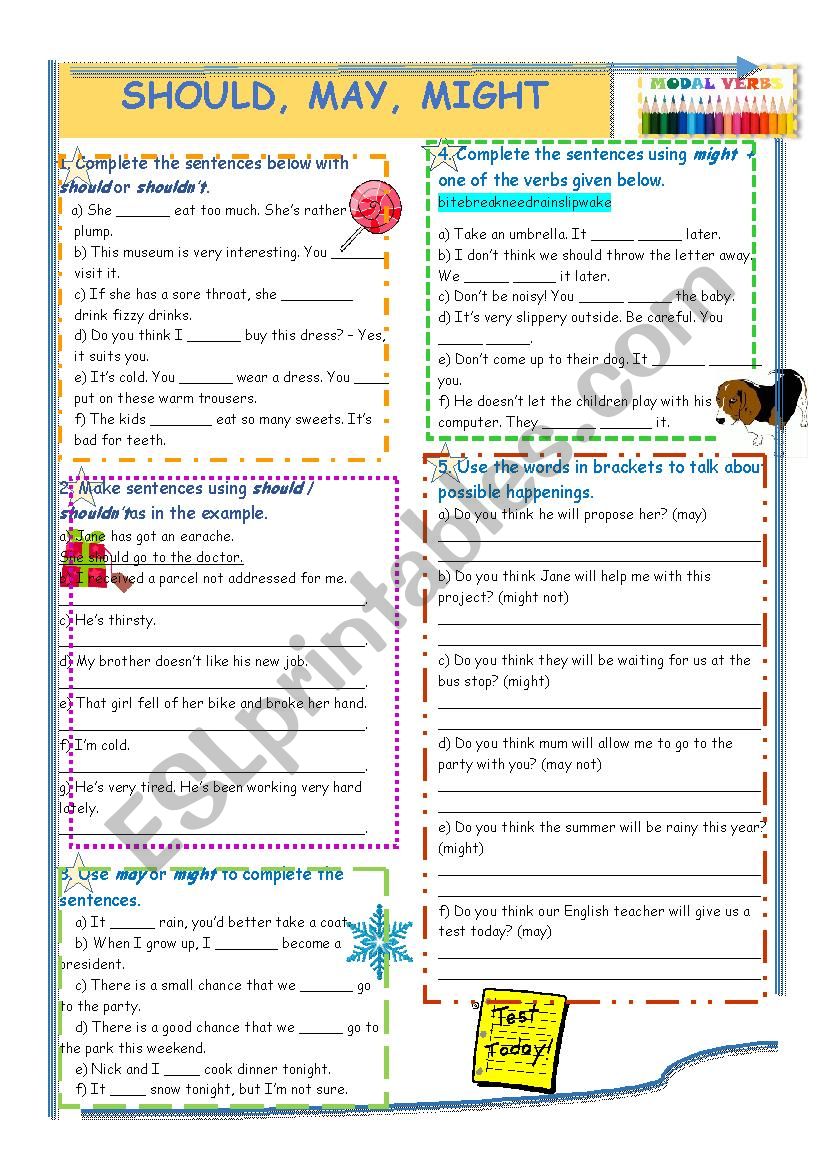 Modals - should, may, might worksheet