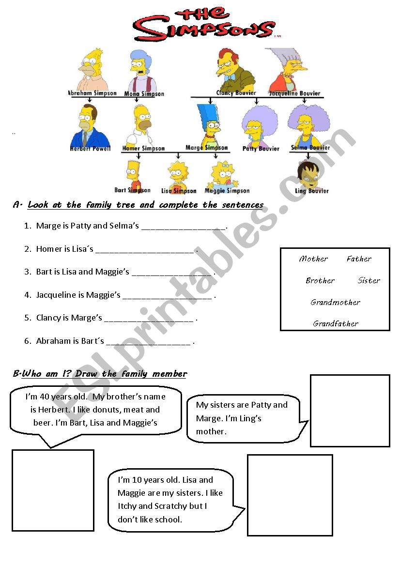 Family members - The Simpsons worksheet