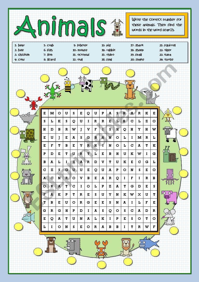 ANIMALS - WORDSEARCH worksheet