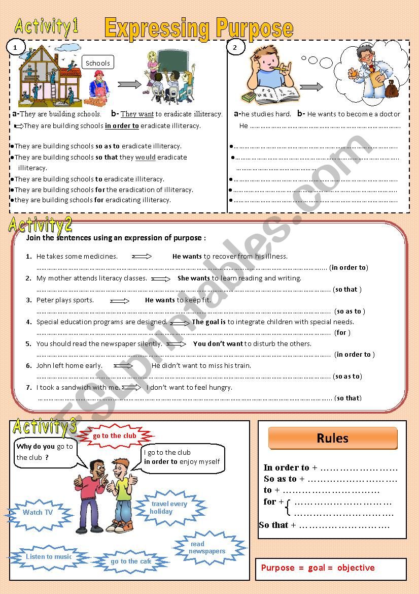 Expressing Purpose worksheet