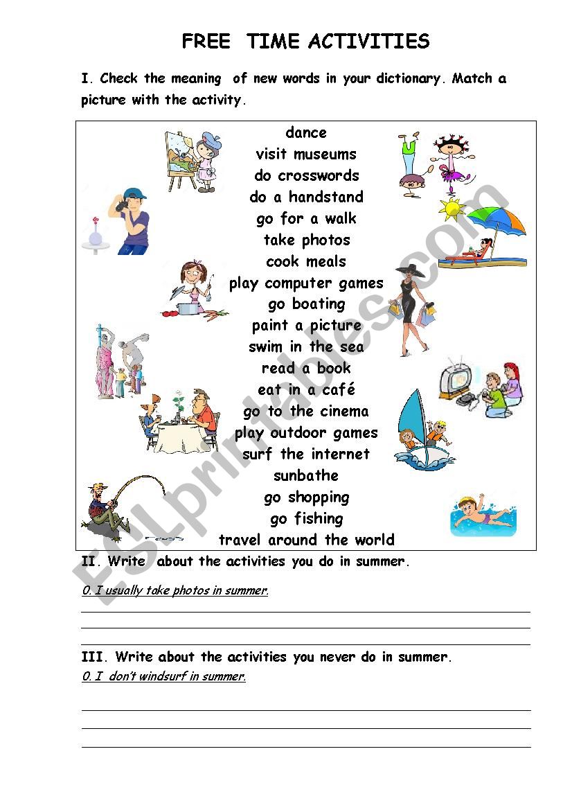 free time activities worksheet