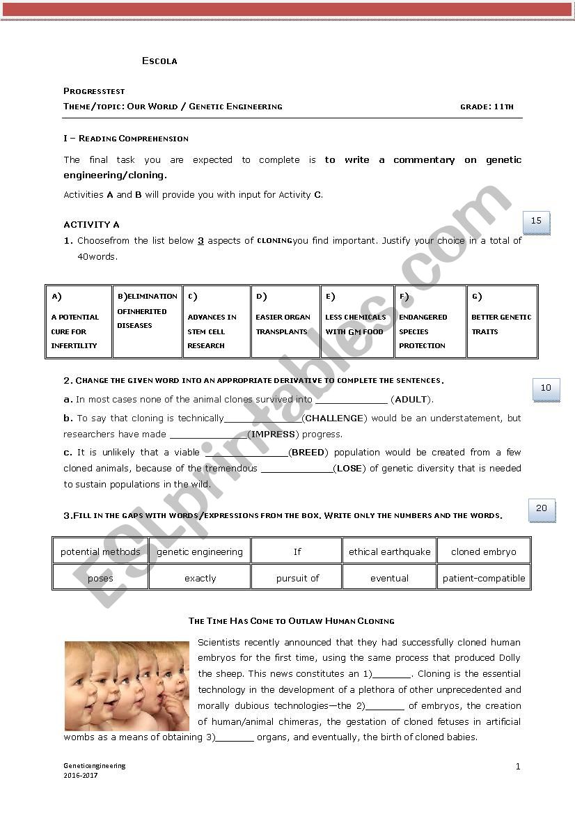 Test about cloning worksheet