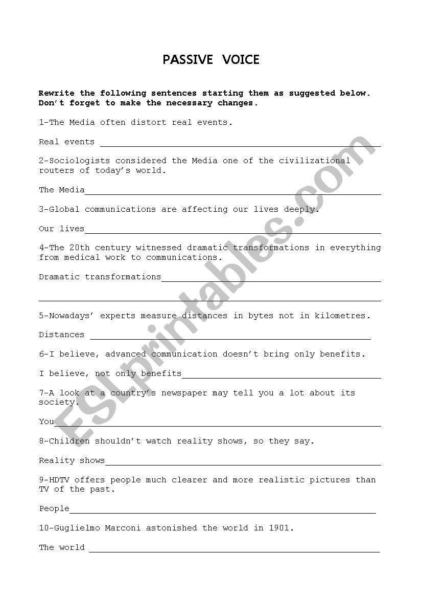 PASSIVE VOICE WORKSHEET worksheet