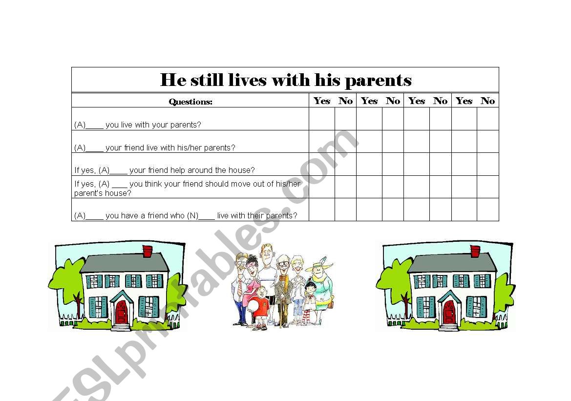 He still lives his parents worksheet