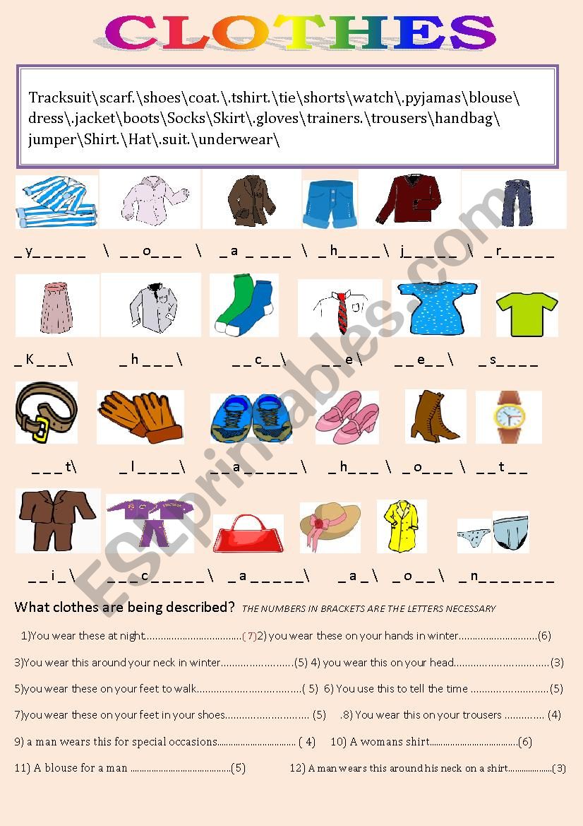 CLOTHES worksheet