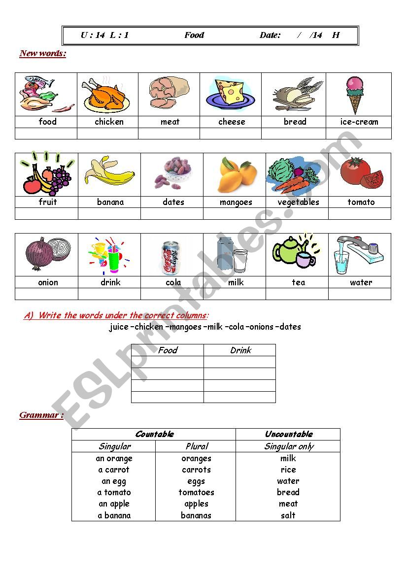 Food worksheet