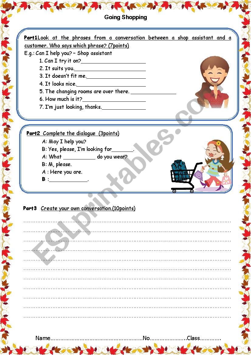 Work sheet Going shopping worksheet