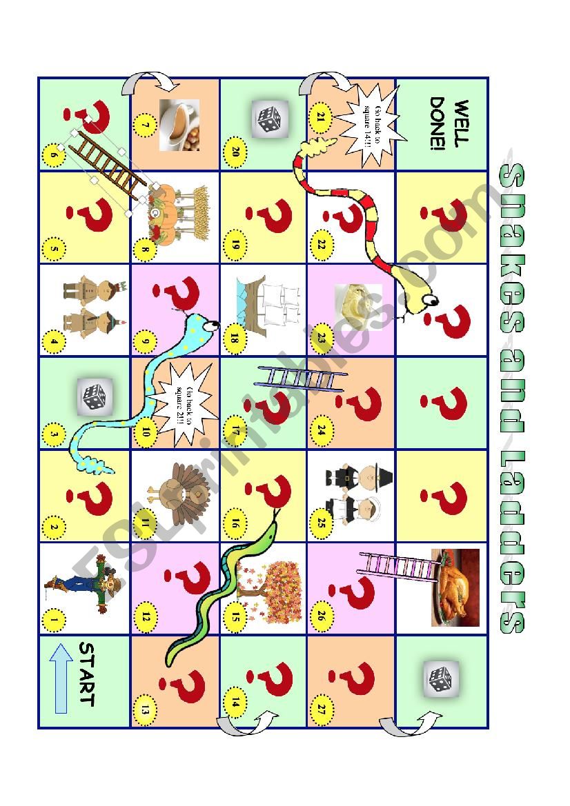Thanksgiving Snakes ans Ladders (board)