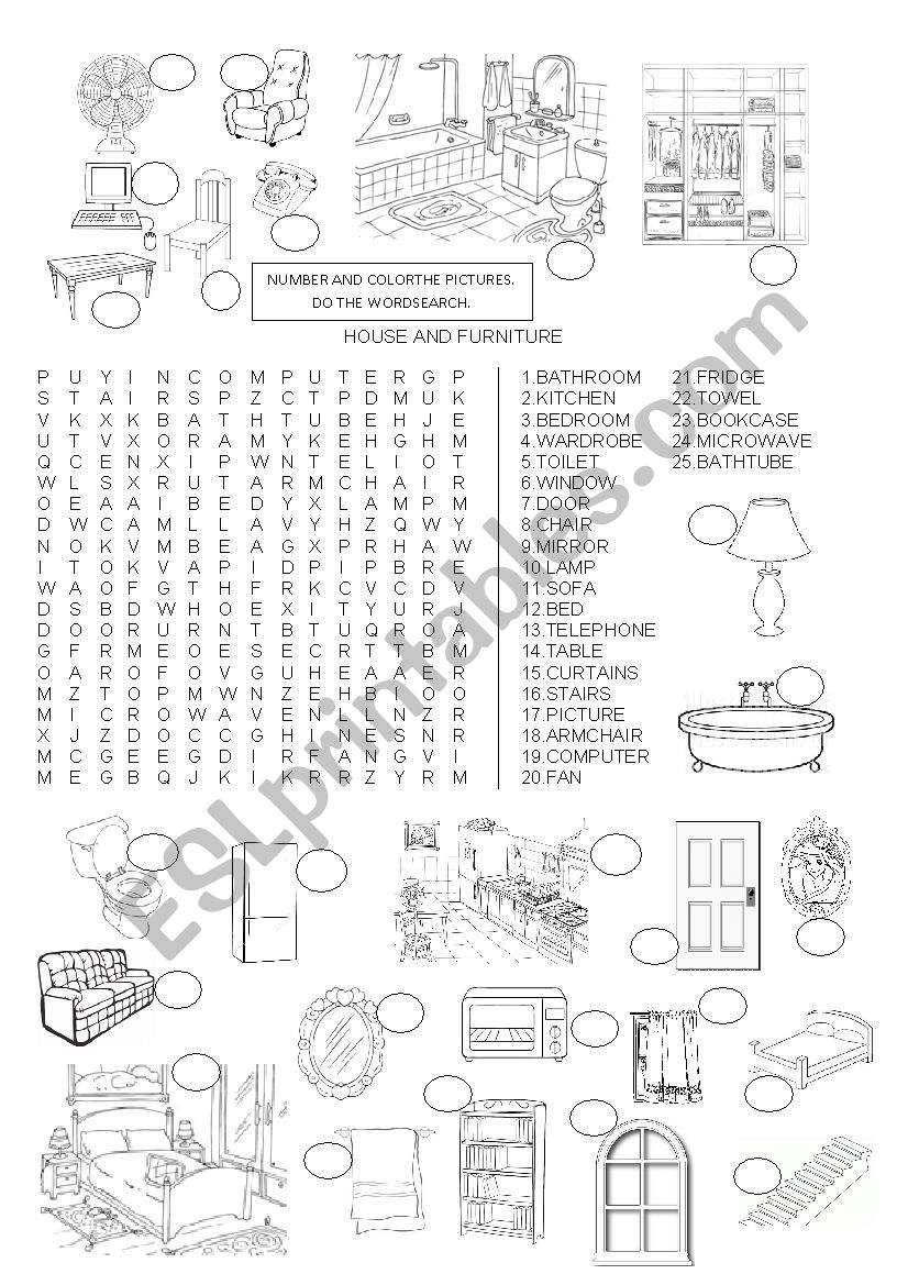 HOUSE AND FURNITURE - WORDSEARCH