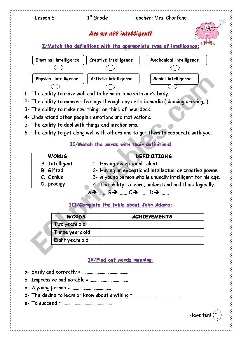 ARE WE ALL INTELLIGENT? worksheet