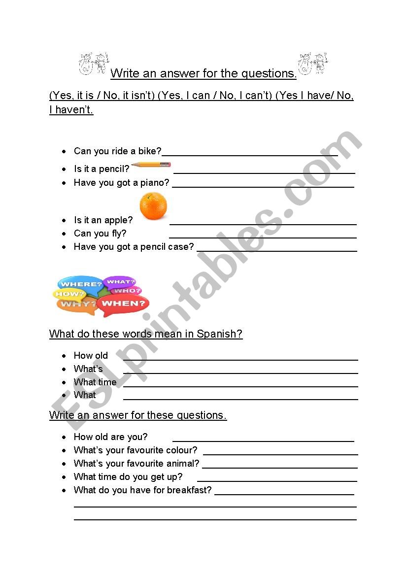 My Questions worksheet
