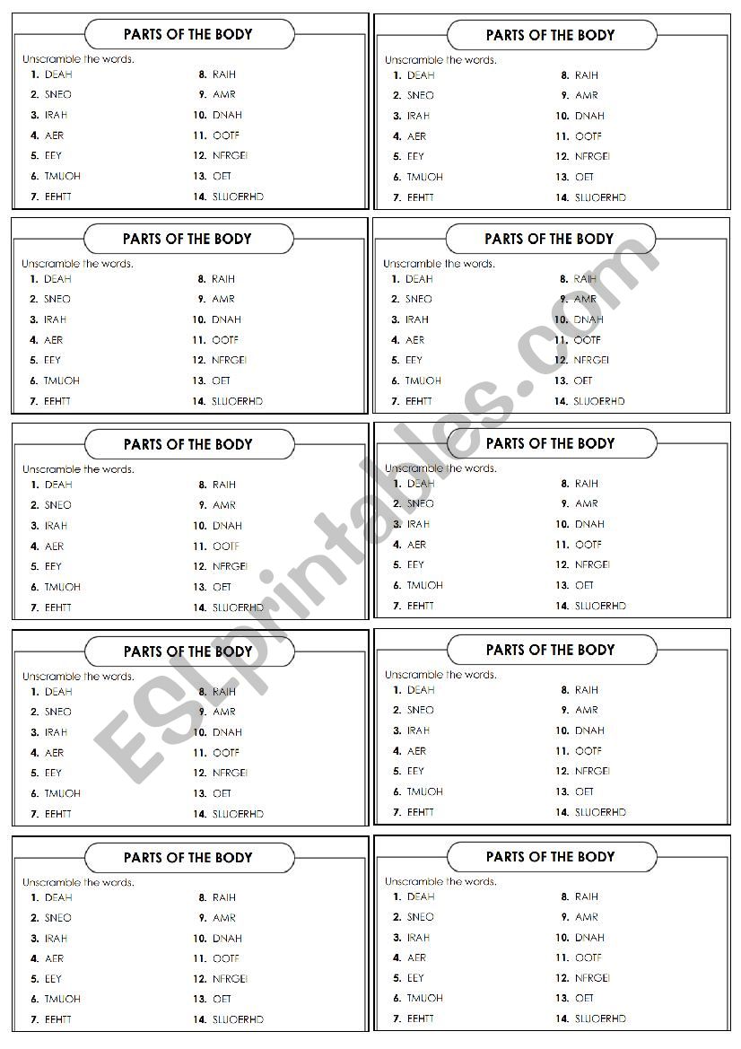 Scramble - Parts of the Body worksheet