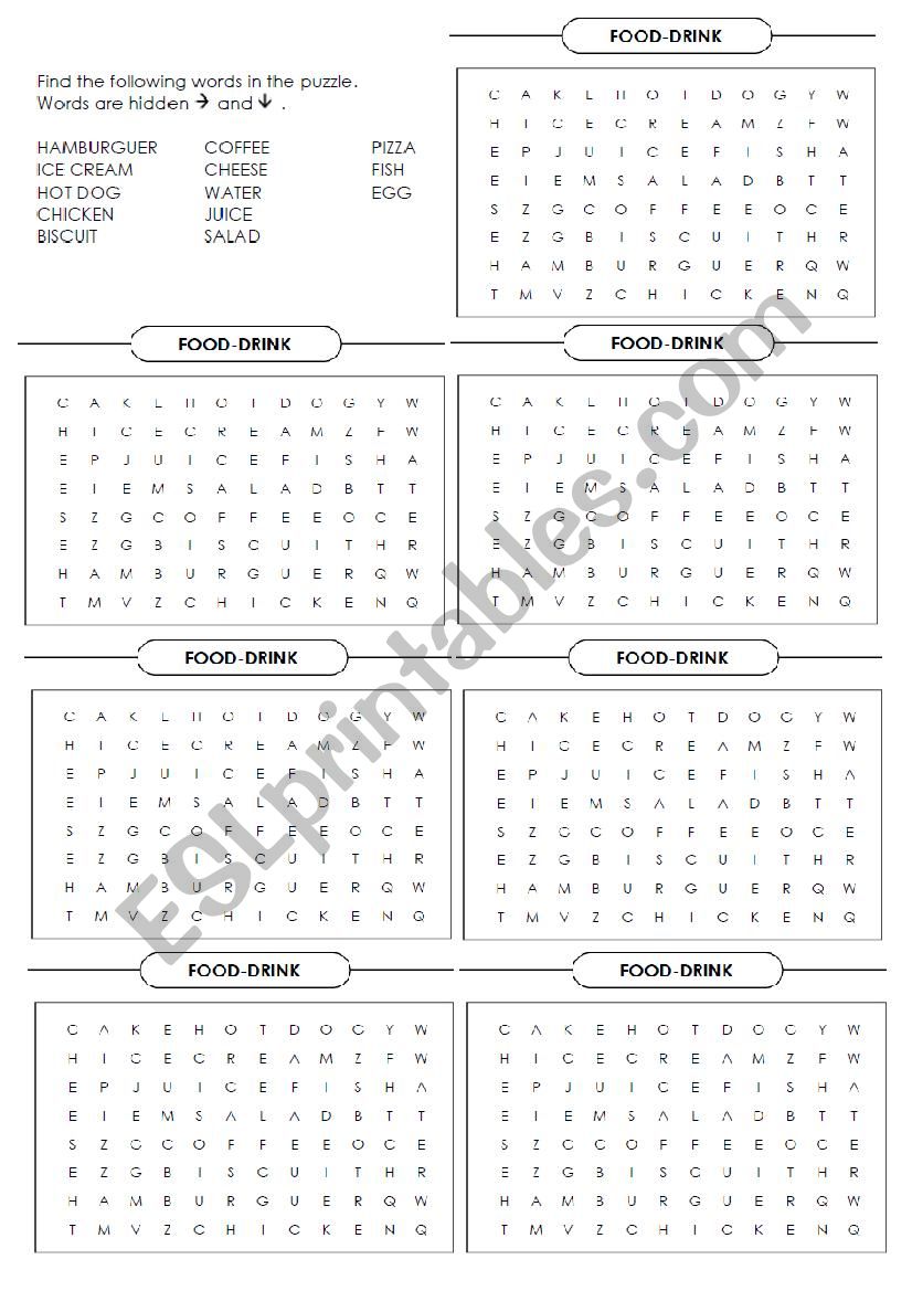 Food and Drink - Wordsearch worksheet