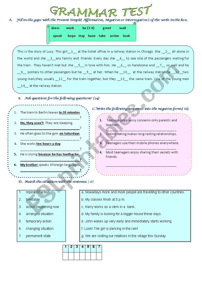 Grammar Test worksheet