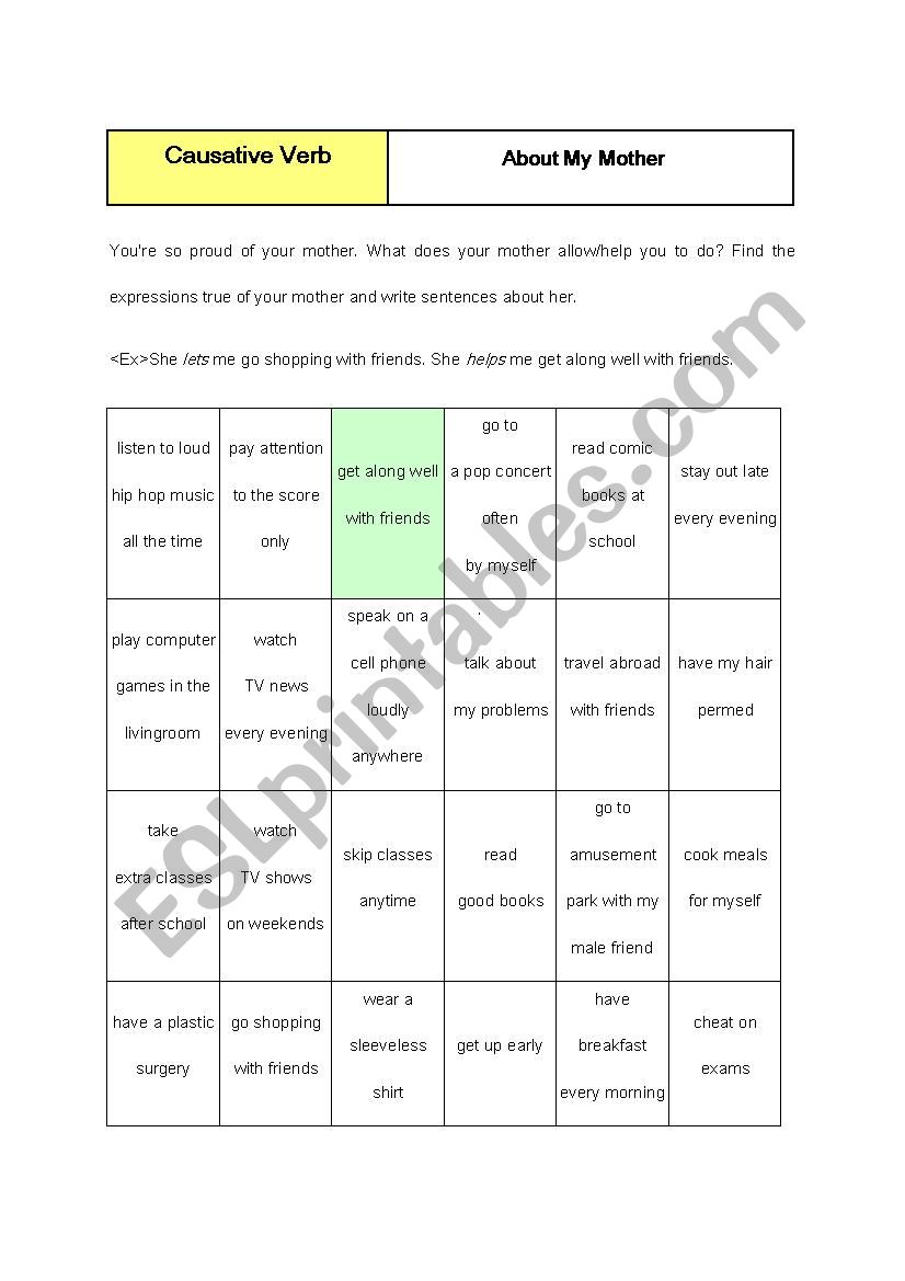 causative verb speaking activity 