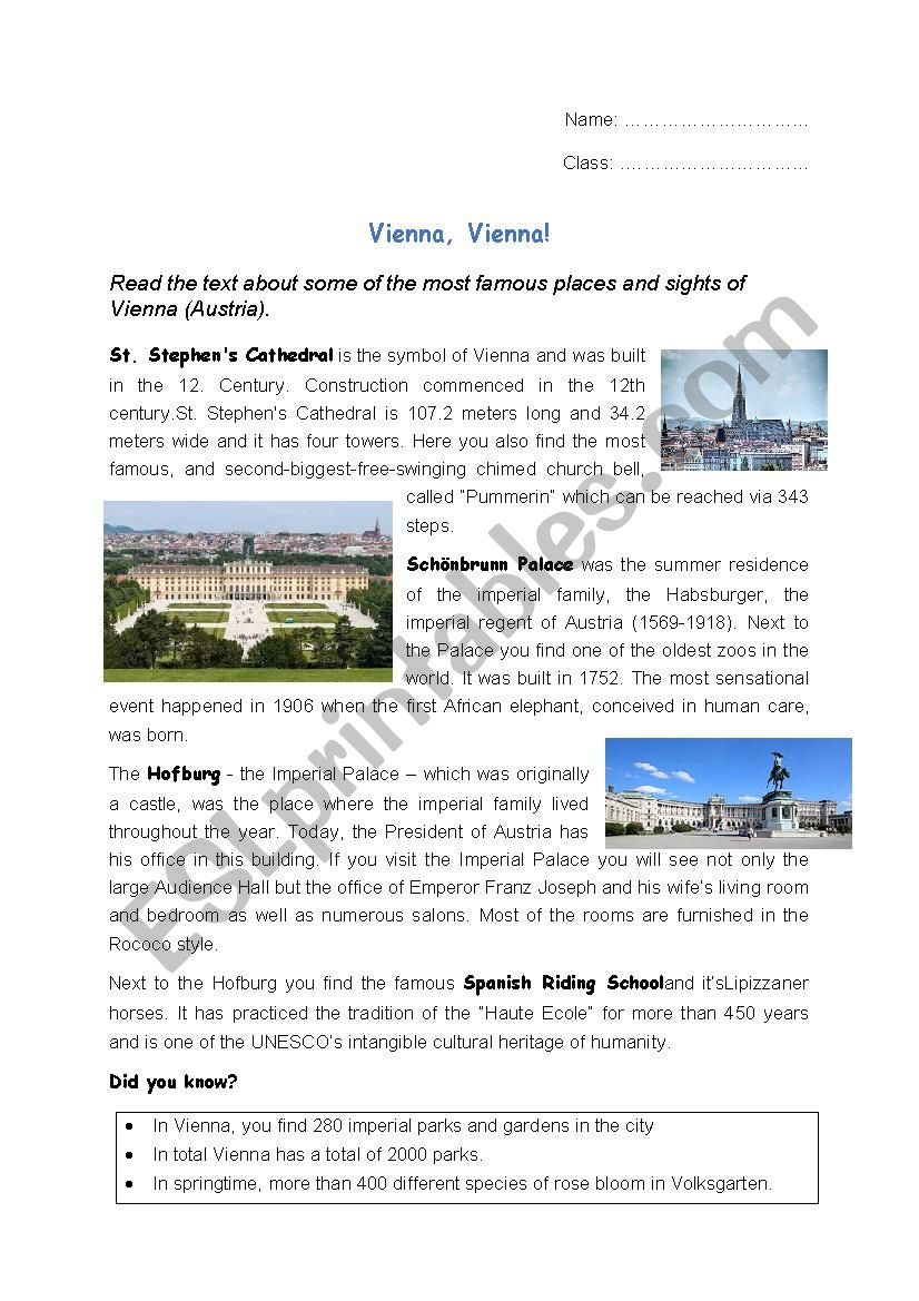 Vienna, Vienna worksheet