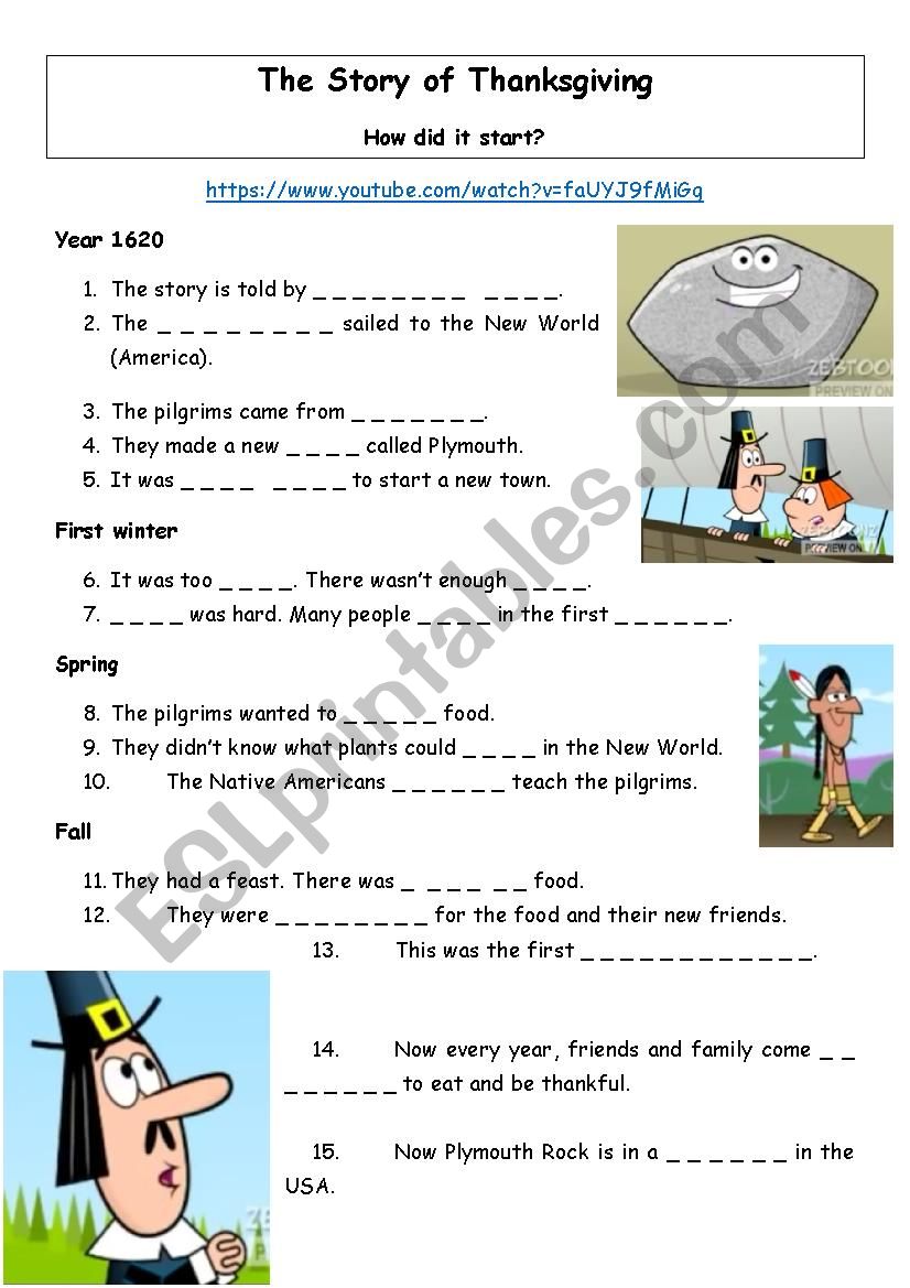 The story of Thanksgiving worksheet