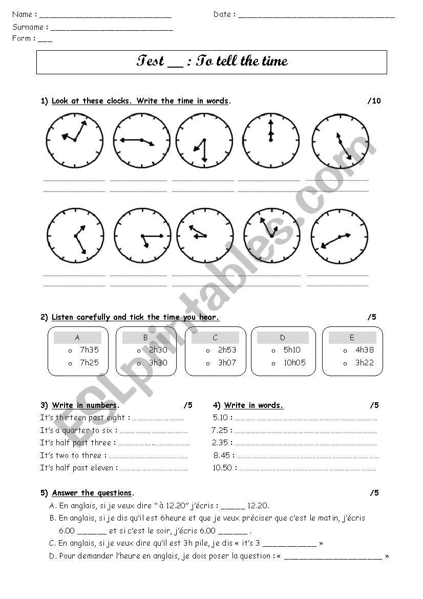 The time worksheet