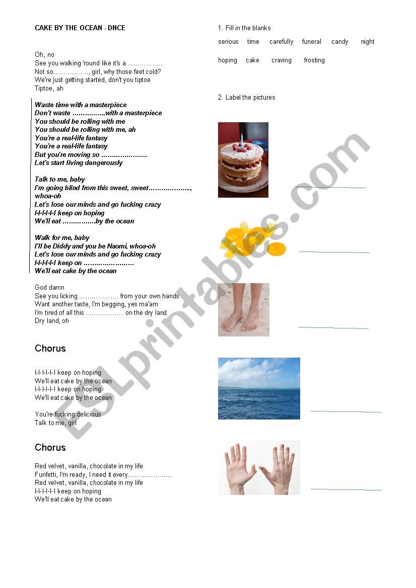 Song: CAKE BY THE OCEAN worksheet