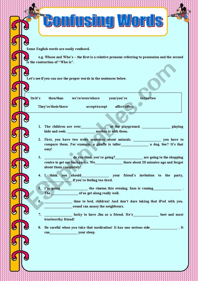 Confusing words worksheet