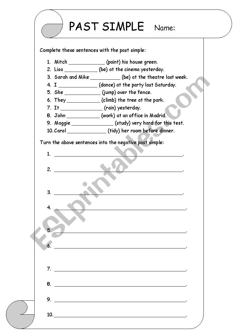 Past Simple worksheet worksheet