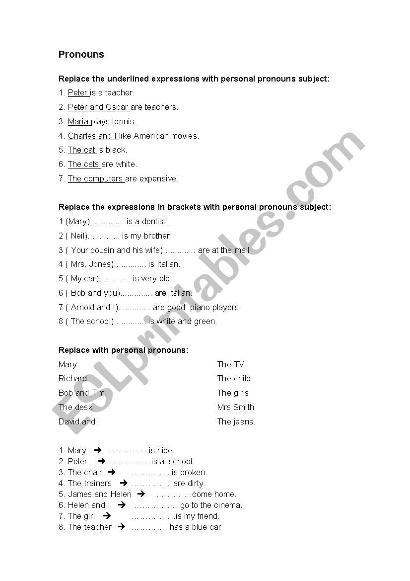 pronouns worksheet