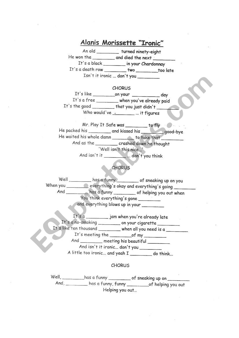 Alanis Morissette - Ironic worksheet