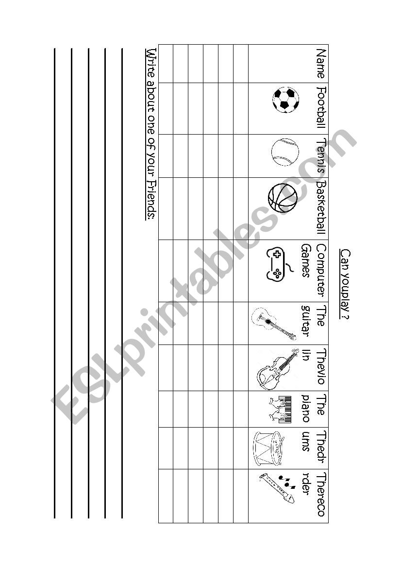 Can you play? Questionnaire worksheet