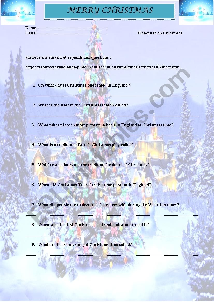 Christmas webquest worksheet