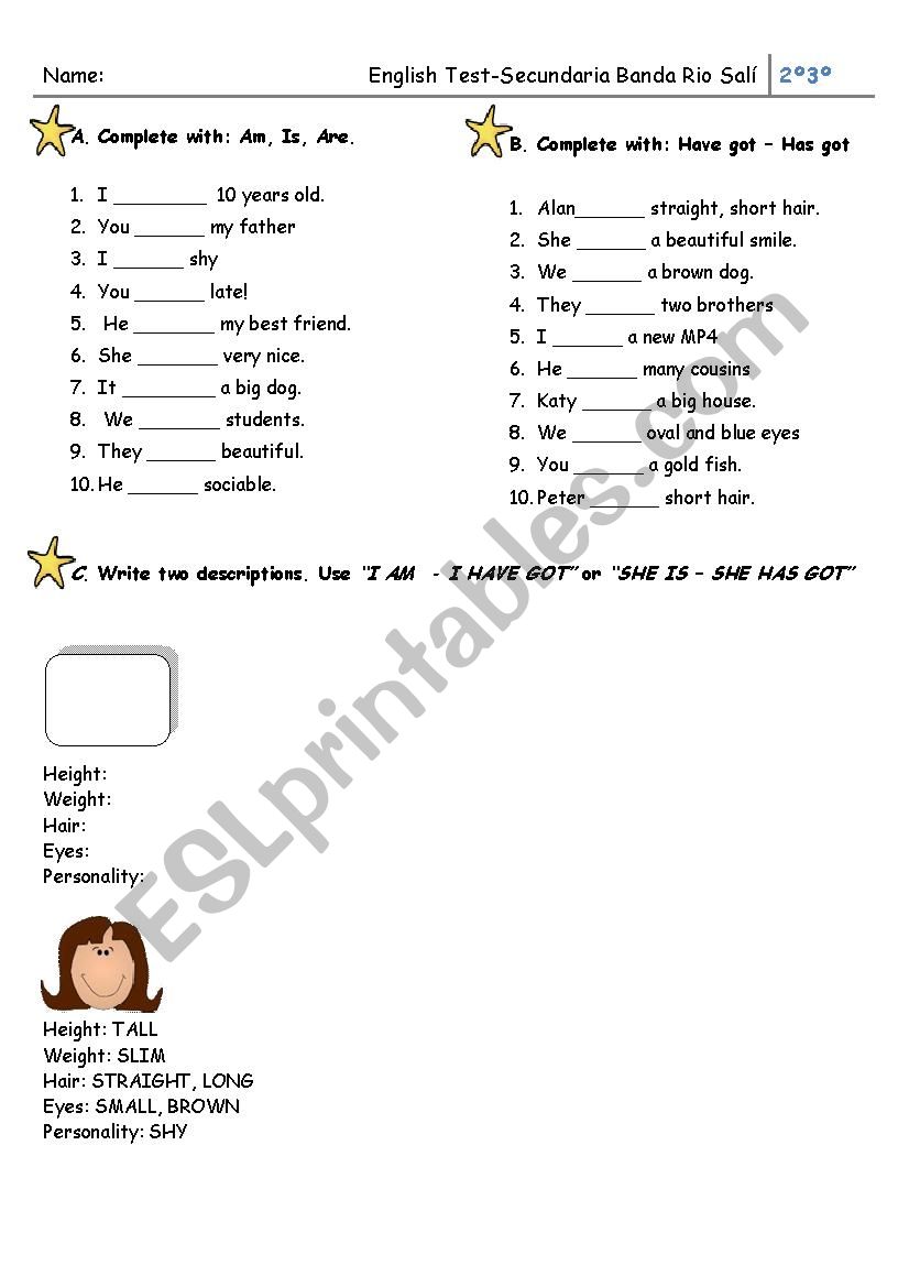 descriptions worksheet