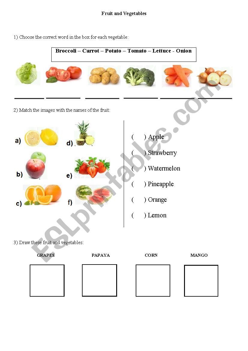 Fruit and Vegetables vocab worksheet