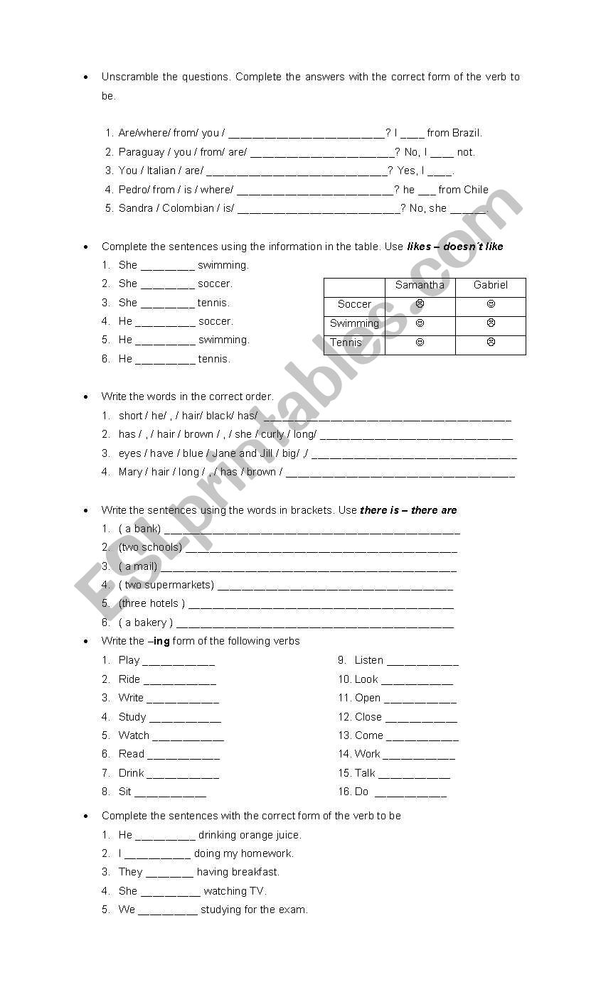 Workshop worksheet