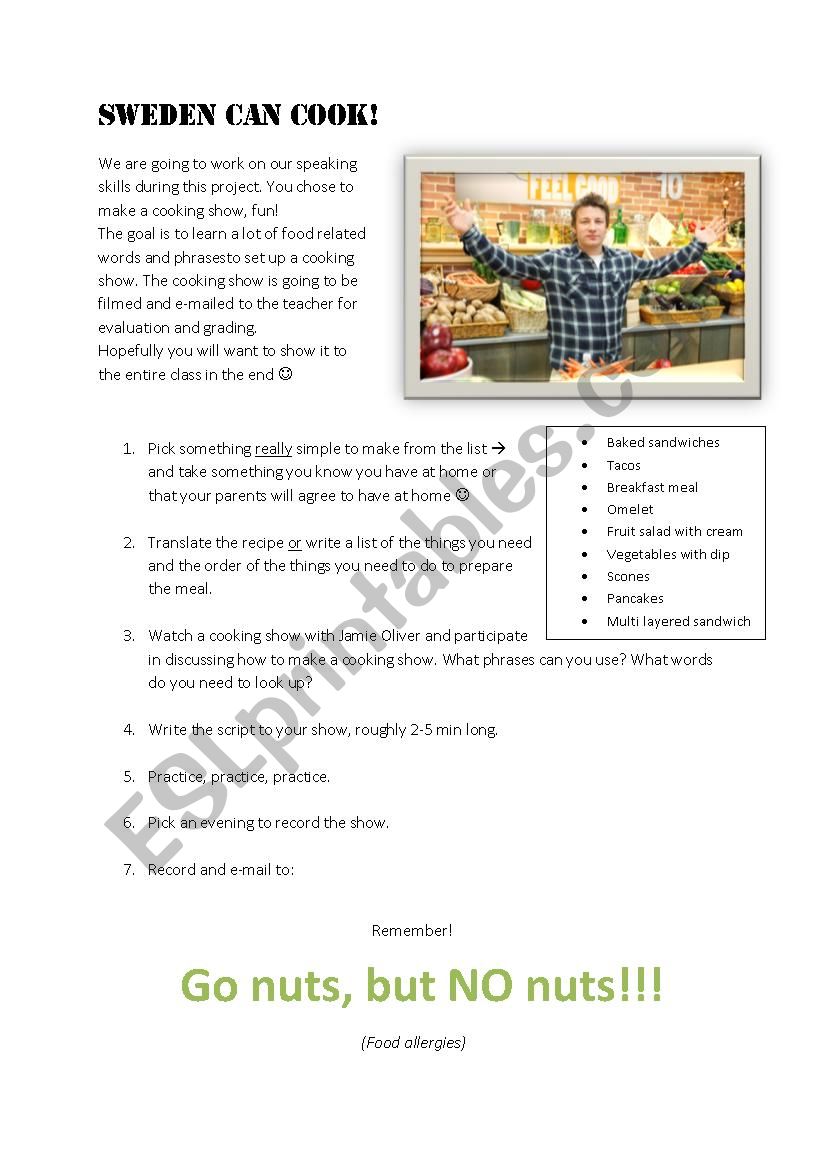 Cooking show worksheet