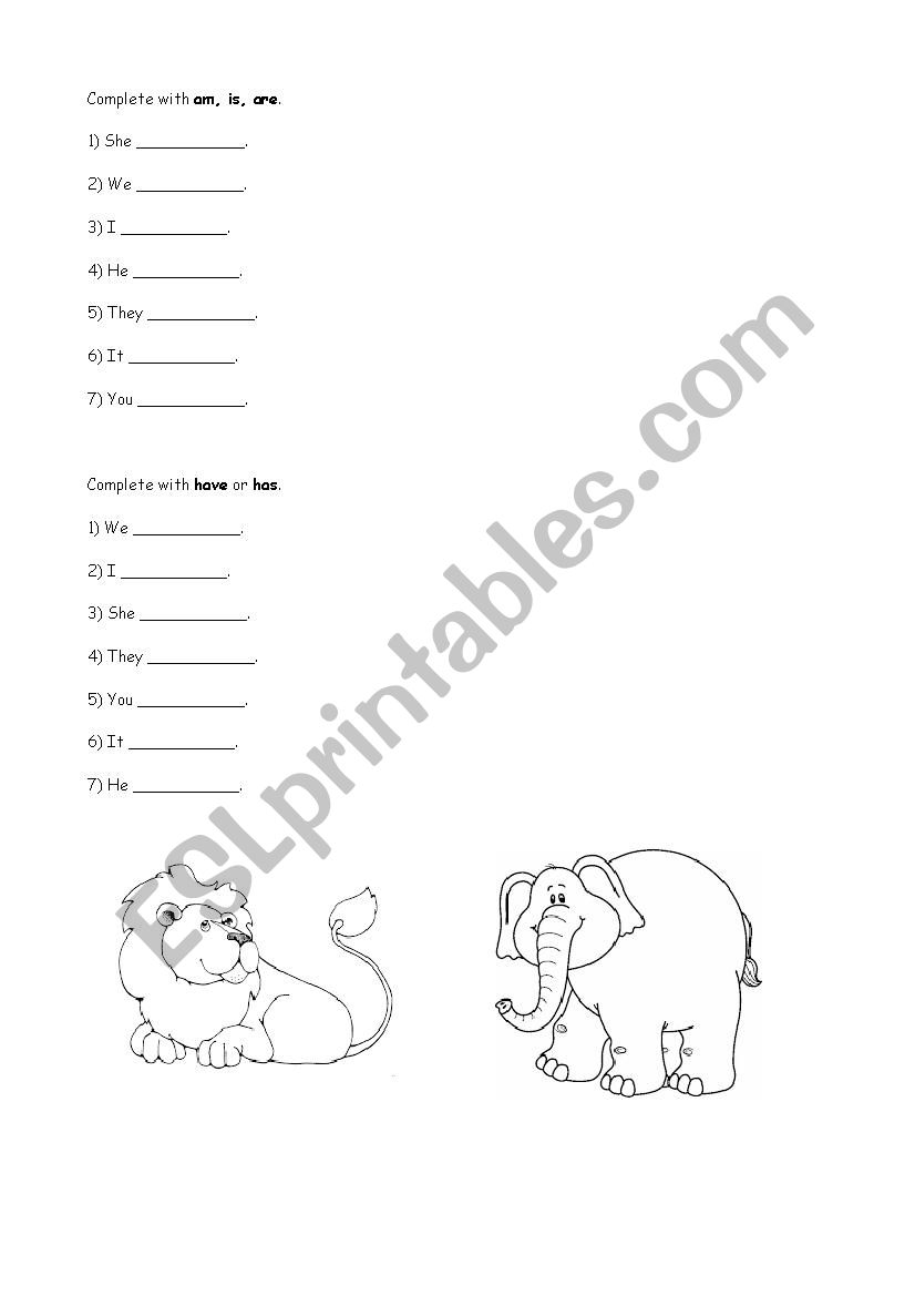 Be, have - 2 exercises worksheet